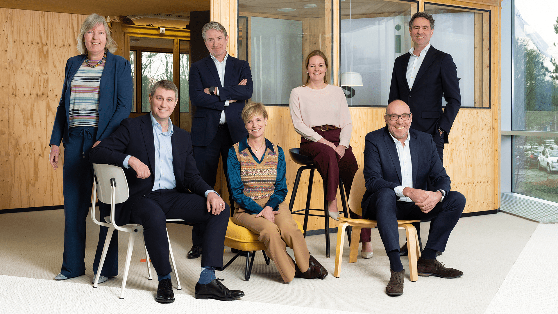 Van links naar rechts: Lisette Heuer, Jon Robinson, Erik Oostwegel, Marije Hulshof, Sabine Bink, Anton van der Sanden, Jasper de Wit