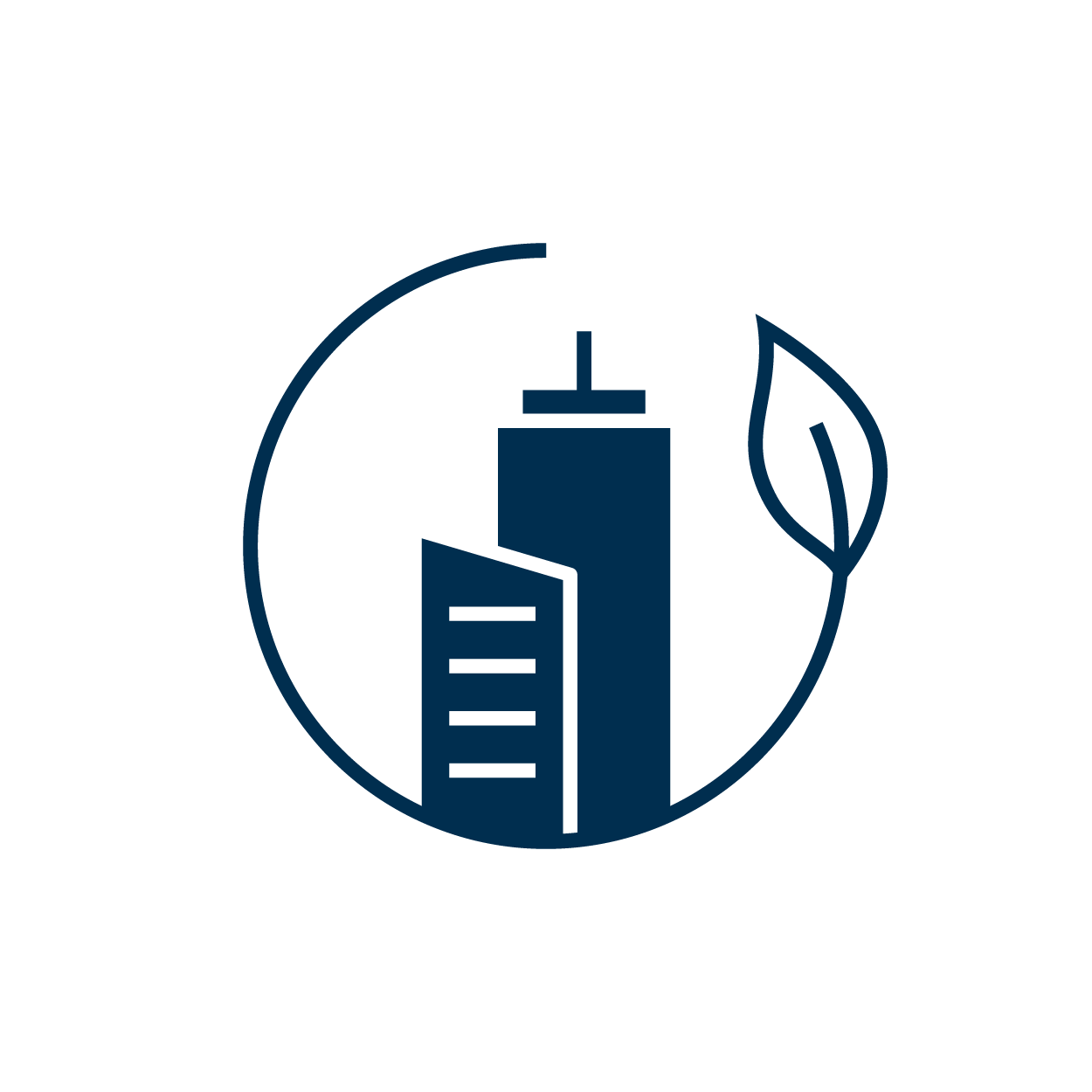icon with buildings and a leaf