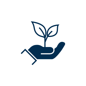 Hand holding a sprouting plant icon, symbolizing sustainability.