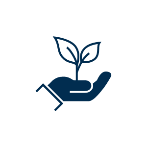 Hand holding a sprouting plant icon, symbolizing sustainability.