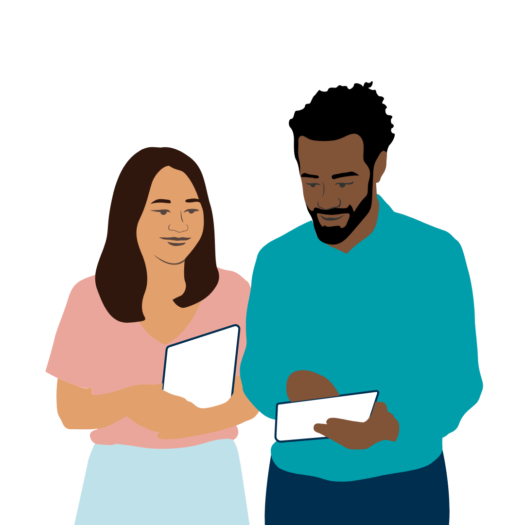 Twee mensen die samen naar een papier kijken