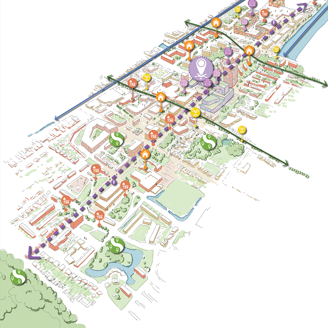 Landkaart met knooppunten