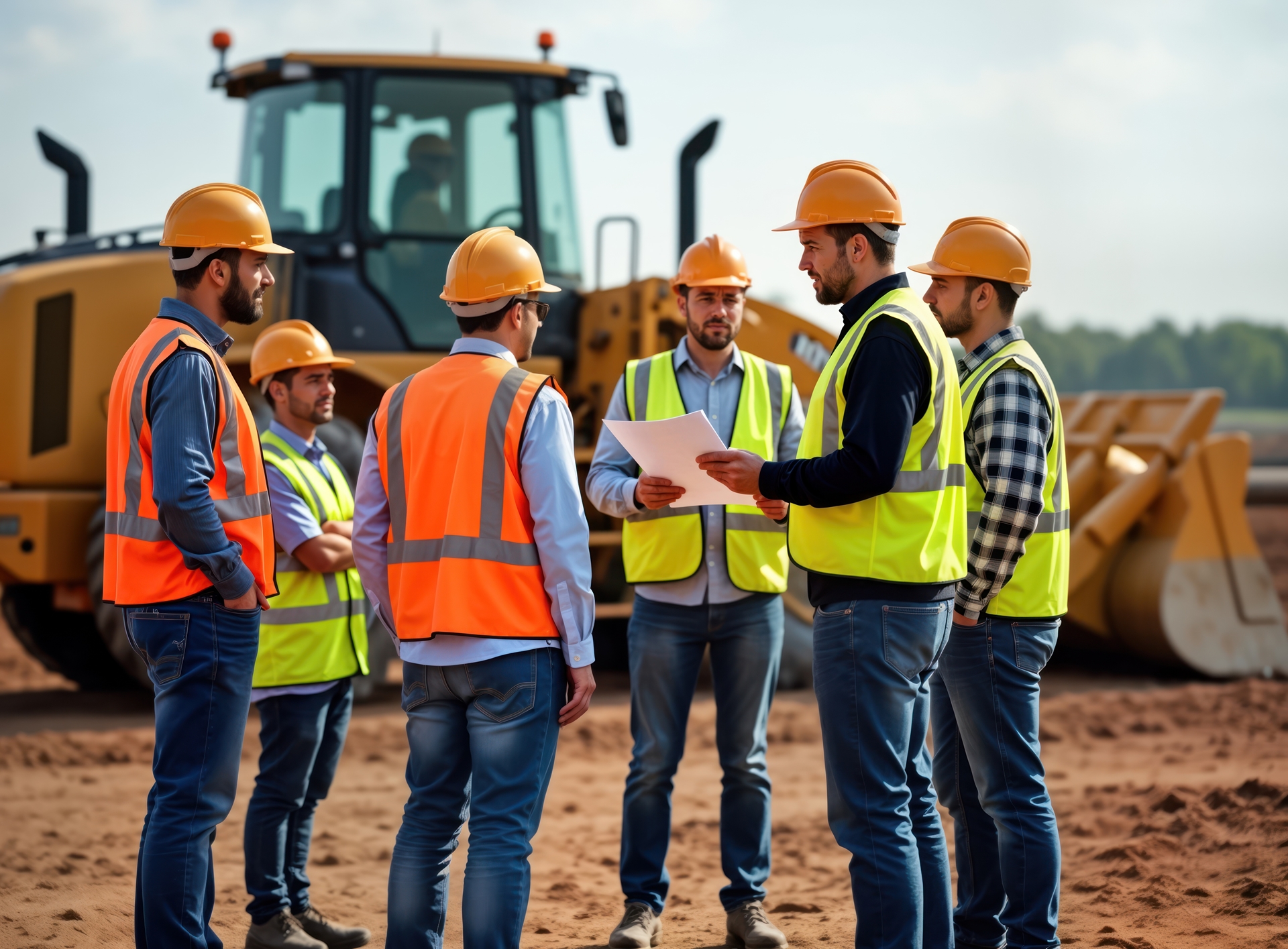 Groep mensen op een bouwplaats