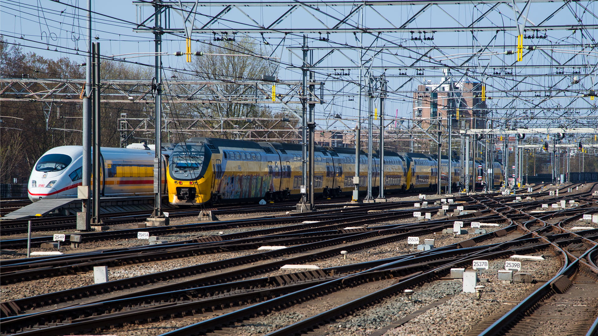 The busy central station in Amsterdam, the Netherlands.