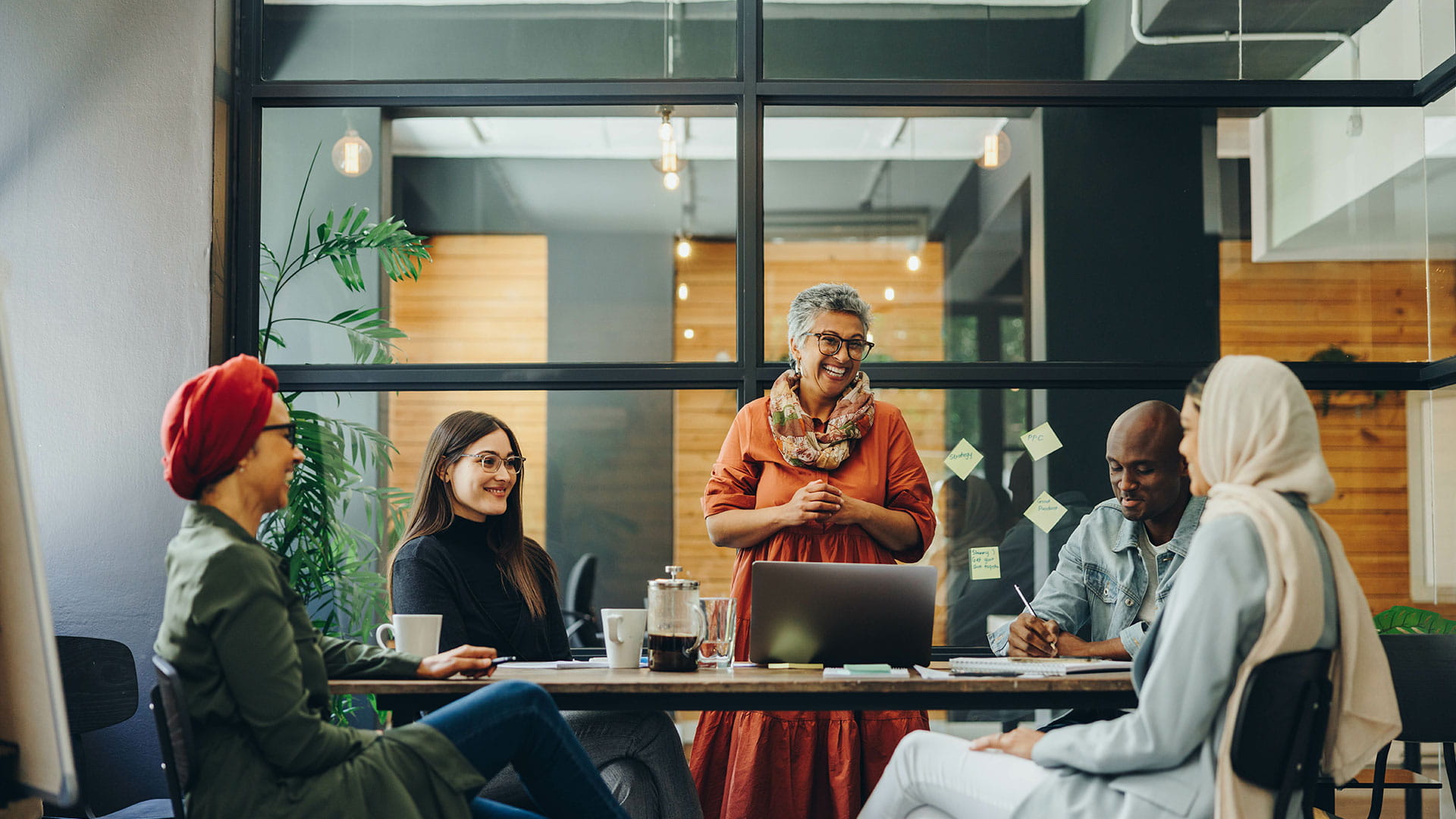People working and talking in a workplace concept