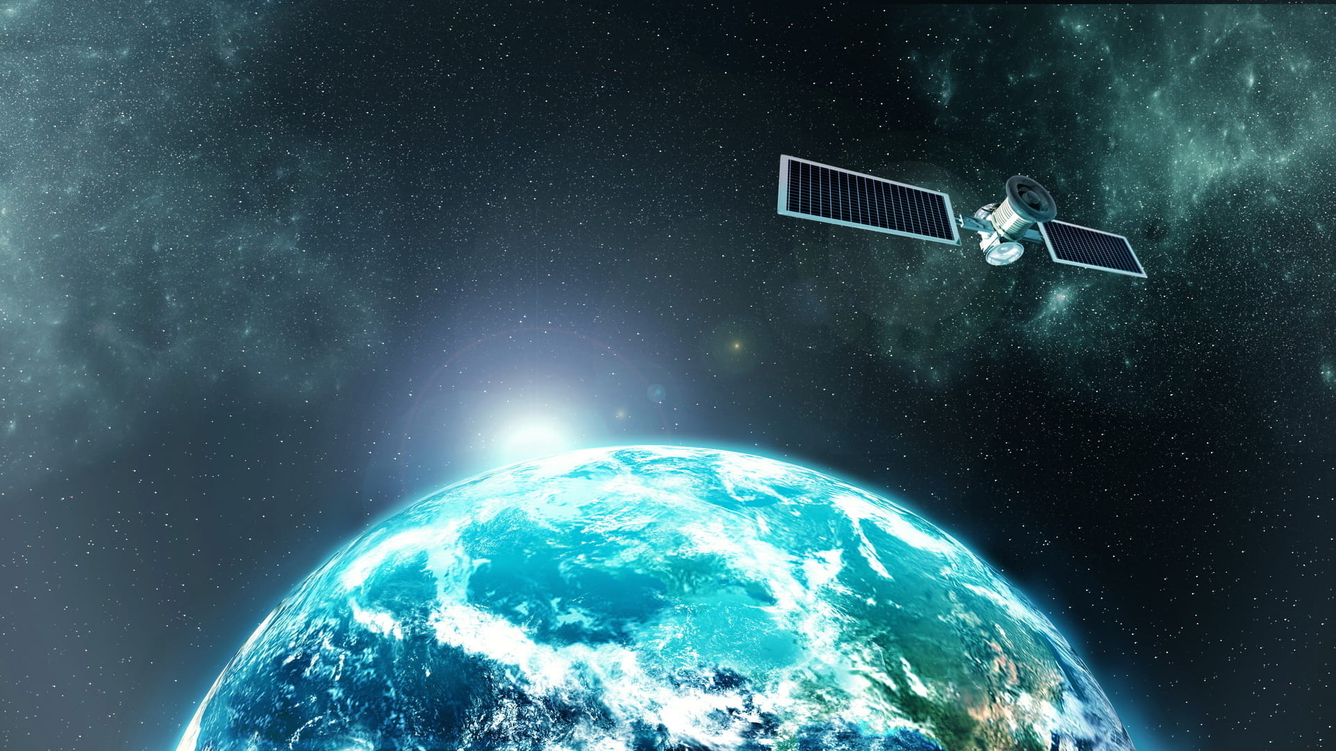 Een sateliet die boven aarde hangt