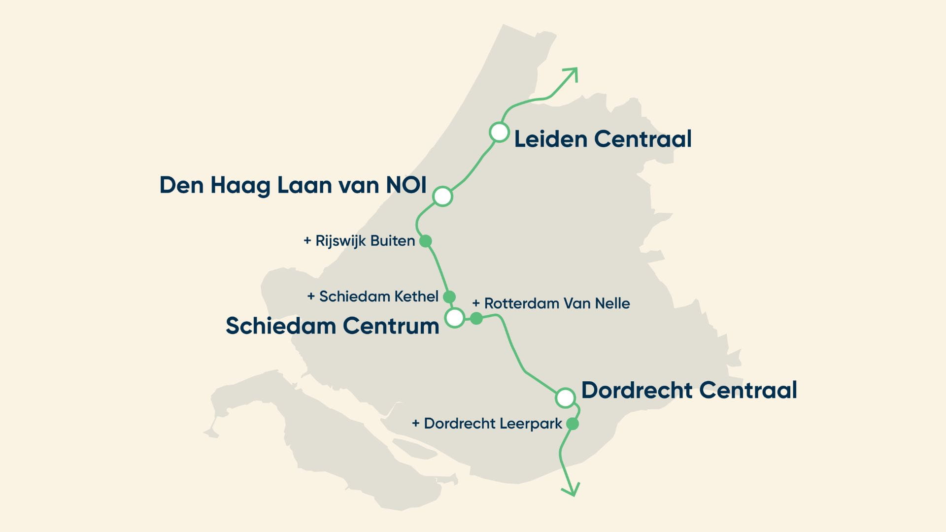 Oude Lijn Zuid-Holland kaart met stations