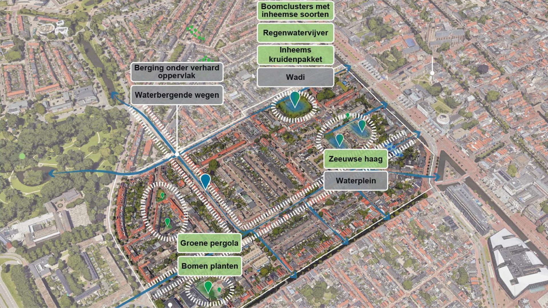 Kaart die locaties toont van klimaatadaptieve maatregelen