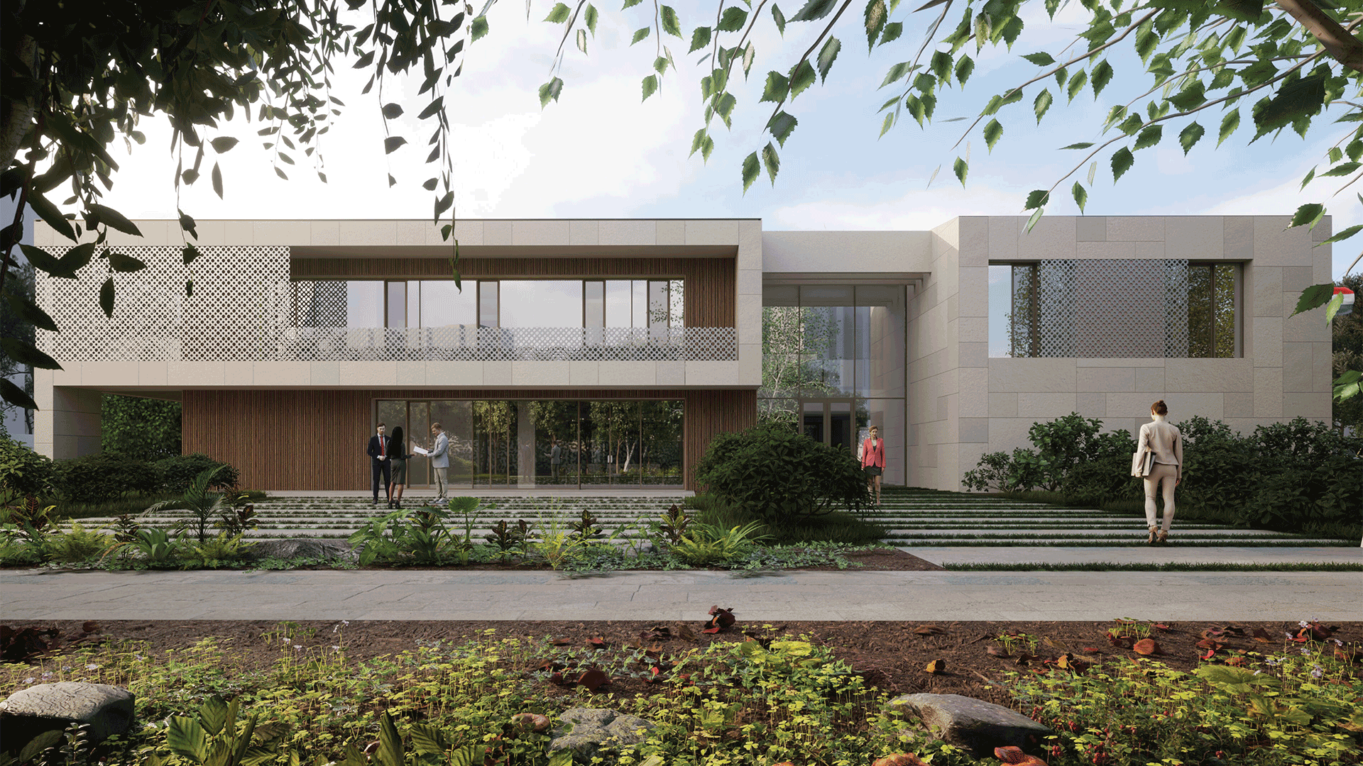 Impressie van het ambassadegebouw vanaf een van de zijkanten.