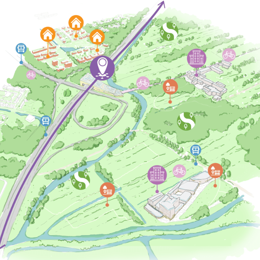 Noord Nederland Lelylijn iconen onderdelen van gebied