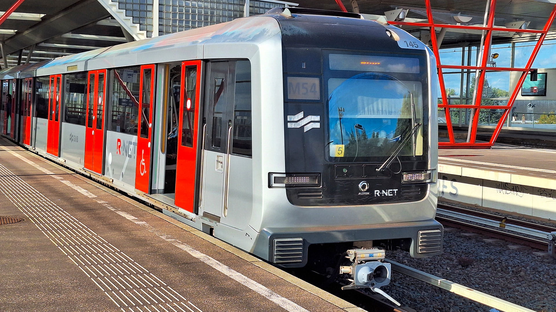 Metro train cars of the GVB at station Duivendrecht as part of the Amsterdam Metro network