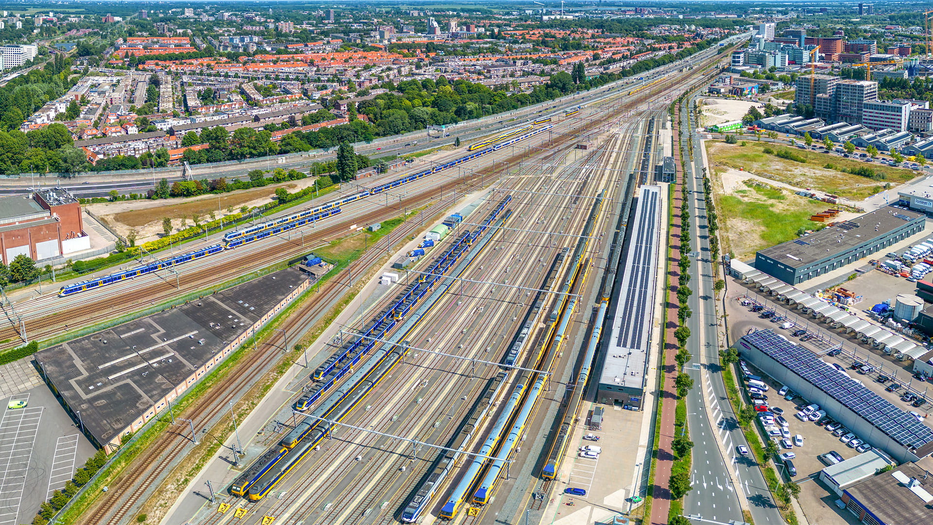 Aerial view of the railways leading to The Hague Central Station
