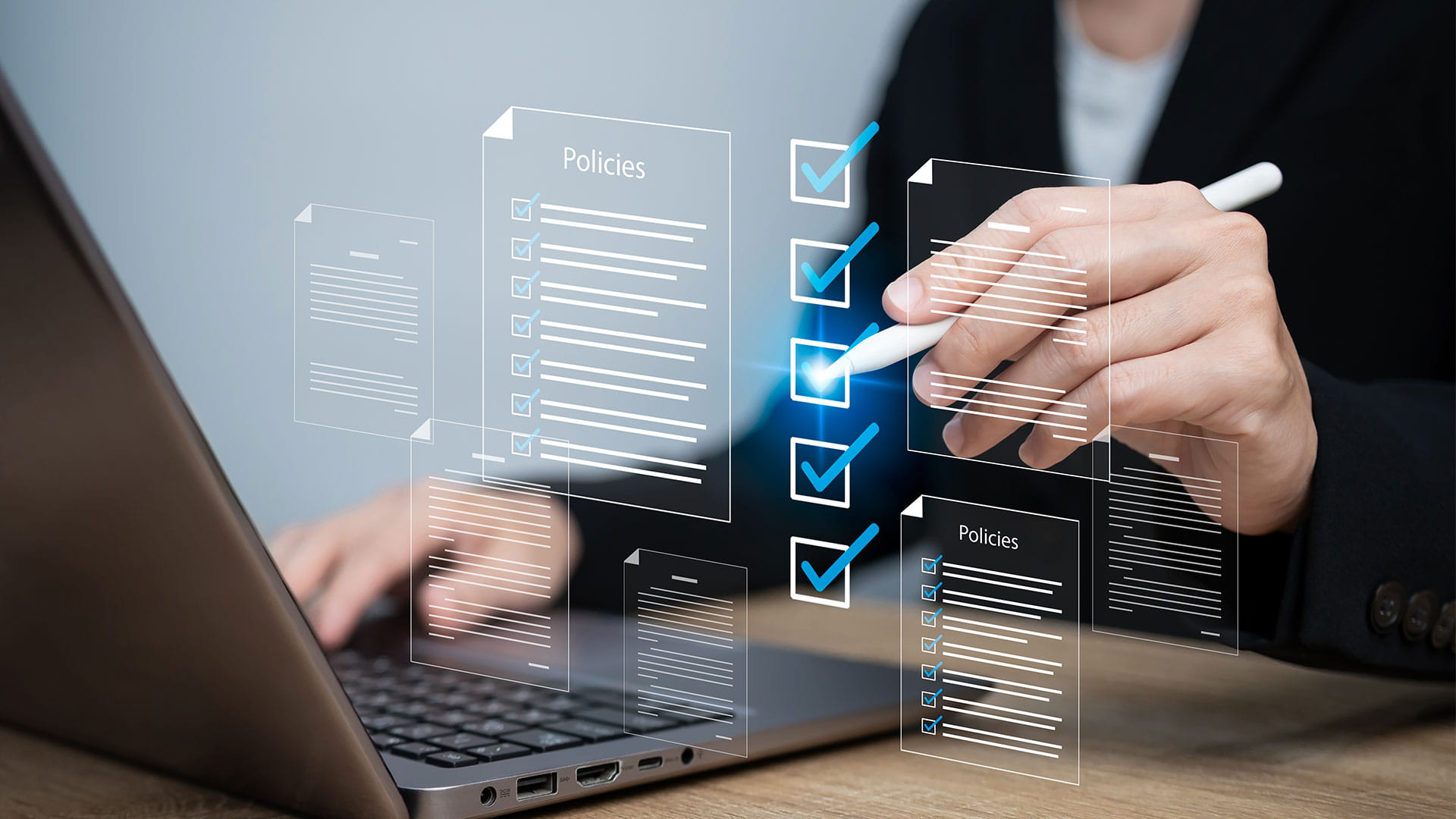 Businesswomen checking on digital documents,