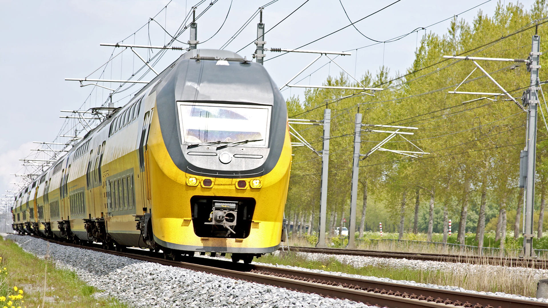 Train running in the countryside from the Netherlands