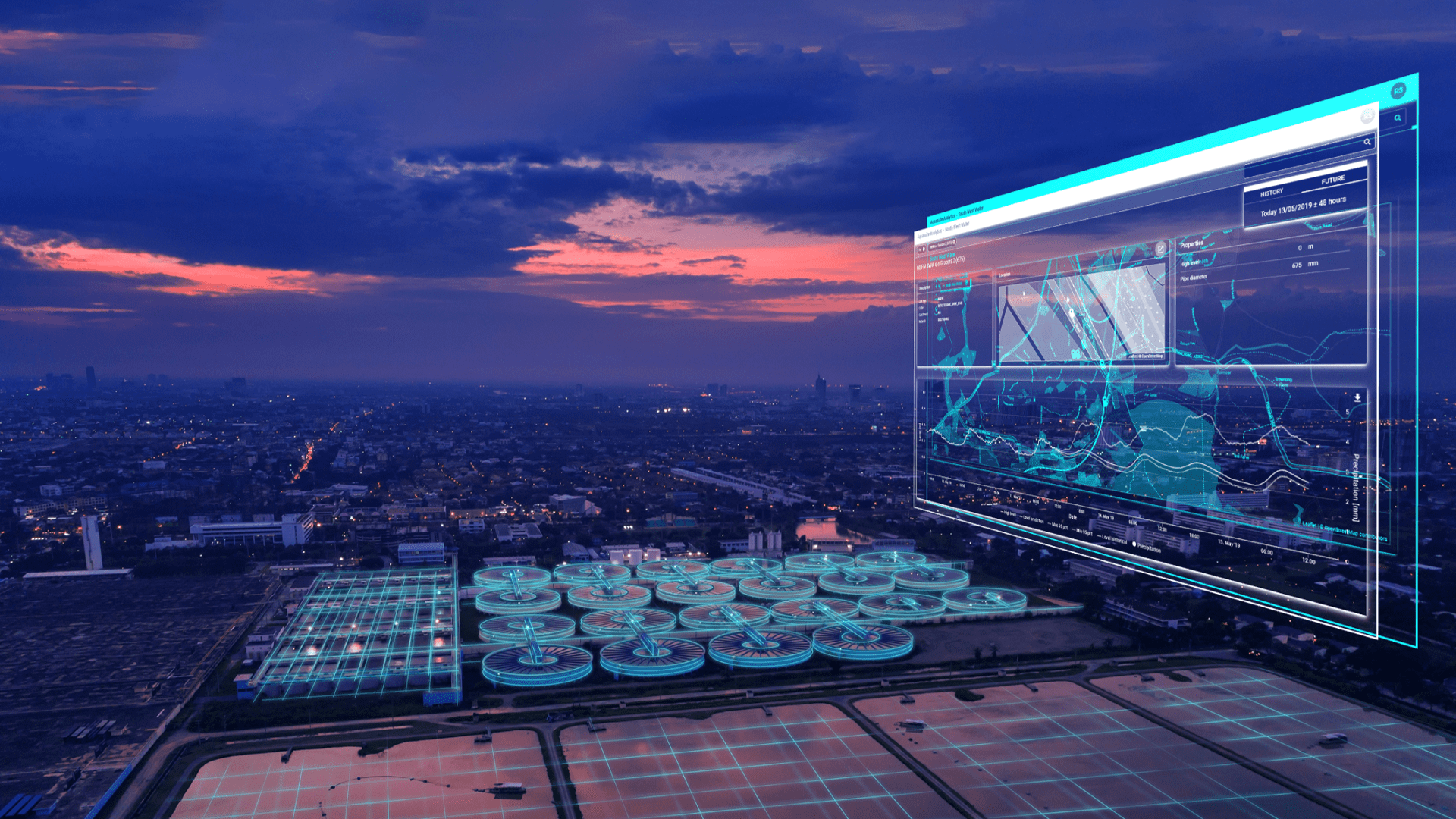 Afvalwater installatie met digitale overlay